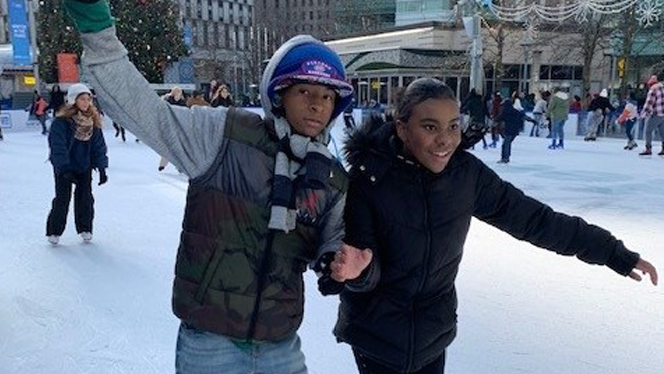 Students ice skating