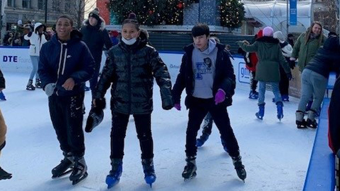 Students ice skating
