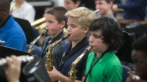 Students playing instruments