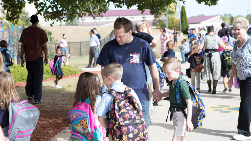 Parents and students outside