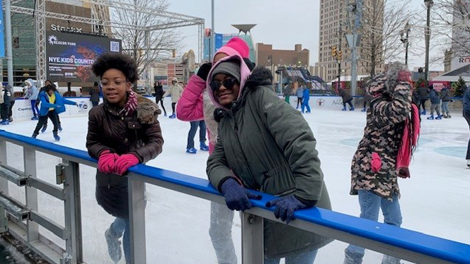 Students ice skating