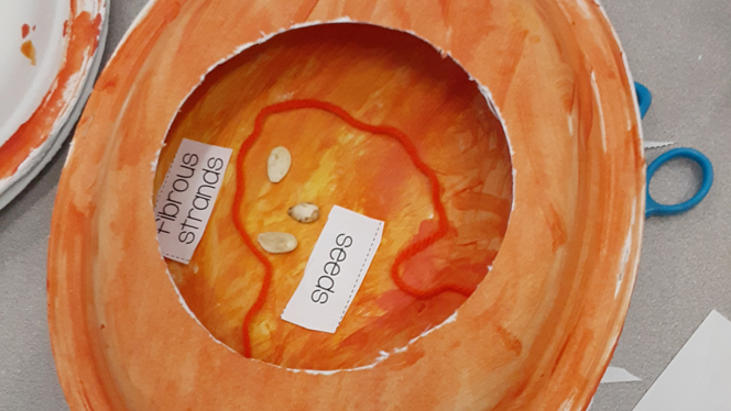An art piece by a student about pumpkins. An art piece by a student about pumpkins.