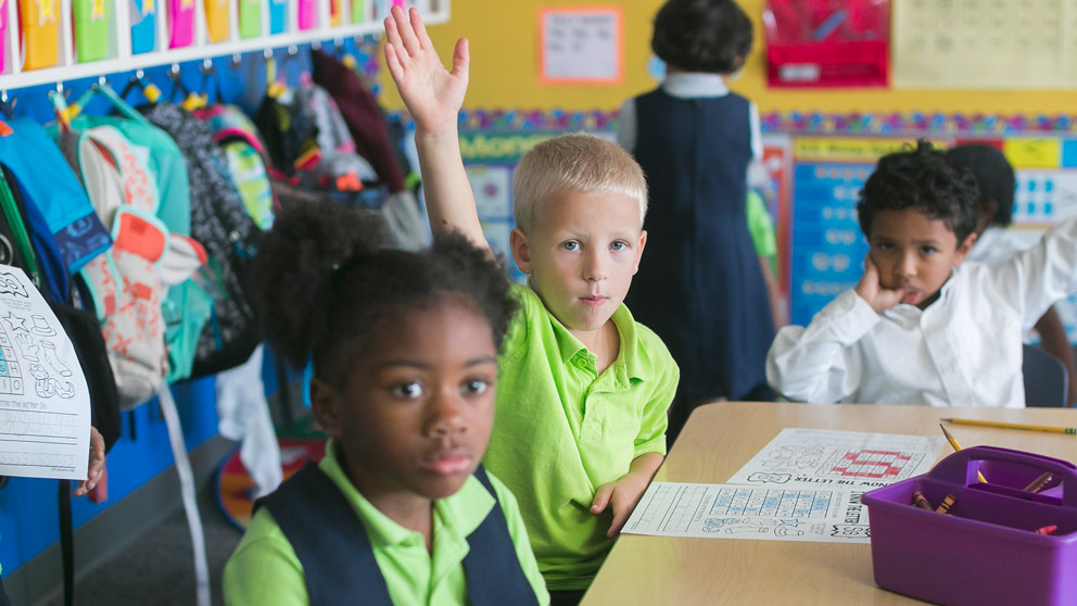 Student raising his hand