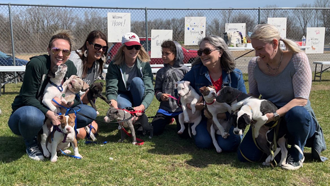 Adults holding puppies. Adults holding puppies.