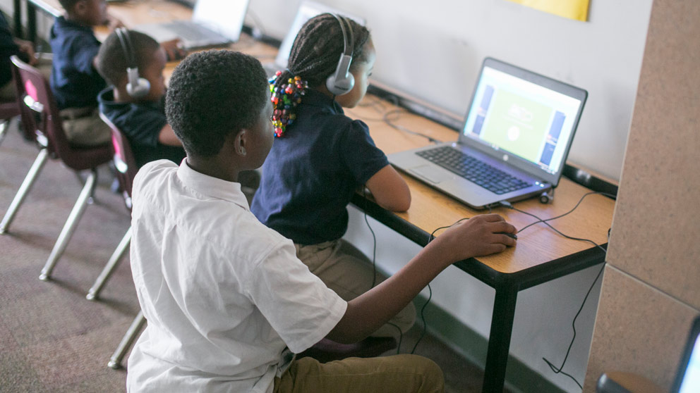 Students working on computers