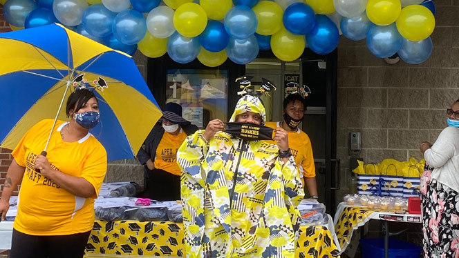 teachers ready for drive-thru graduation