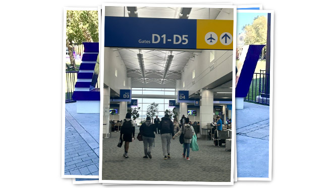 Students walking through airport